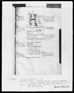 Apocalypsis et Evangelium secundum Johannem cum Glossa ordinaria — Initiale A(POCALIPSIS), Folio 3recto