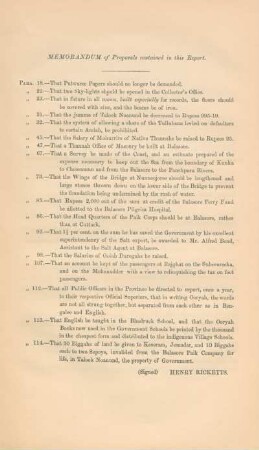 Memorandum of proposals contained in this report