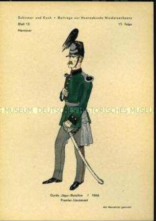 Uniformdarstellung, Premier-Leutnant des Garde-Jäger-Bataillons, Königreich Hannover, 1866.