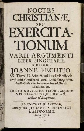 Noctes Christianæ, Seu Exercitationum Varii Argumenti Liber Singularis