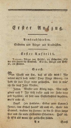 Erster Aufzug. Armbrustschießen. Soldaten und Bürger mit Armbrüsten