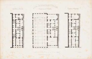 Kaufhaus Gürzenich, Köln: Grundriss Keller, EG, 1.OG (aus: Atlas zur Zeitschrift für Bauwesen, hrsg. v. G. Erbkam, Jg. 12, 1862)