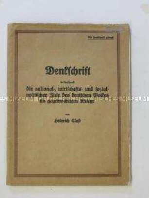 Sonderdruck des Alldeutschen Verbandes zu den Kriegszielen Deutschlands im 1. Weltkrieg