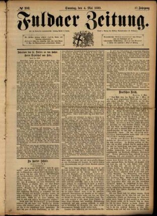 Erste Ausgabe vom Sonntag, den 04. Mai 1890.