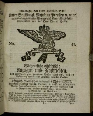 No. 41. Montags, den 11ten October, 1751.