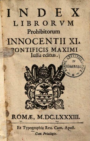 Index librorum prohibitorum : Innocentii XI. pontificis maximi iussu editus