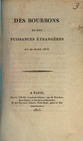 Des Bourbons et des puissances étrangères au 20 Mars 1815