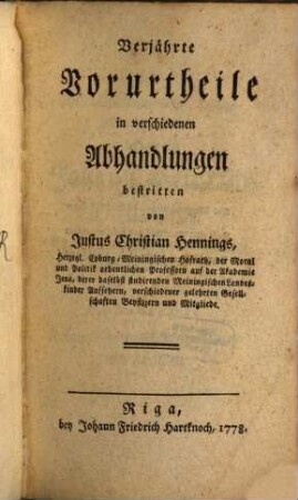 Verjährte Vorurtheile in verschiedenen Abhandlungen