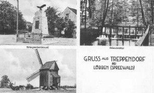 Lübben (Spreewald)-Treppendorf. Ortsansichten mit Windmühle, Ansichtskarte
