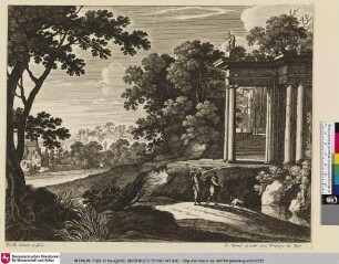 [Landschaft mit Wandererpaar an Ruine]