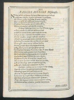 XII. Paulus Menius Misnensis.