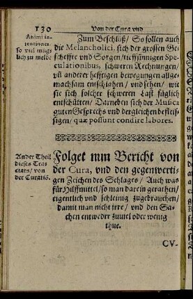 Folget nun Bericht von der Cura und den gegenwertigen Zeichen des Schlages ...