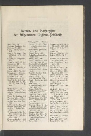 Namen- und Sachregister der Allgemeinen Missions-Zeitschrift