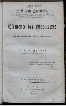 J. H. van Swinden's Elemente der Geometrie