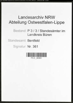 Sterberegister Standesamt Bentfeld