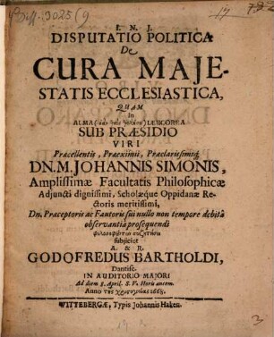 Disp. de cura maiestatis ecclesiastica