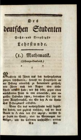Des deutschen Studenten Sechs- und Dreyßigste Lehrstunde