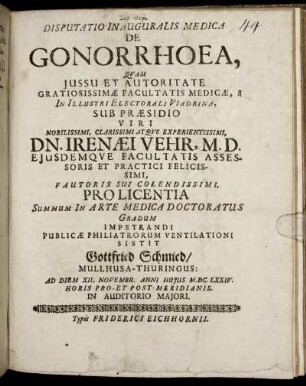 Disputatio Inauguralis Medica De Gonorrhoea