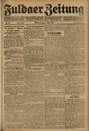 Erste Ausgabe vom Mittwoch, den 07. Juli 1915.