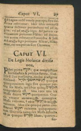 Caput VI. De Legis Mosaicae divisione.