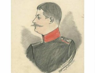 August Schott von Pflummern, als Major in Uniform, Brustbild in Profil