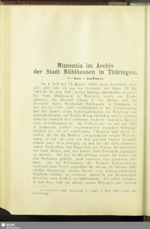 Misnensia im Archiv der Stadt Mühlhausen in Thüringen
