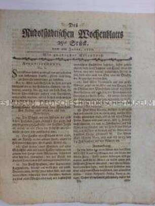 Rudolstädtisches Wochenblatt, 9. Jg. 1777 Nr. 25