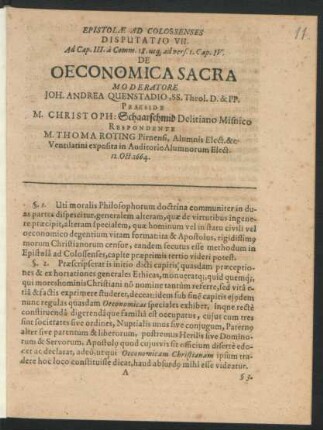 Disputationes Exegeticae, In Epistolam S. Pauli ad Colossenses