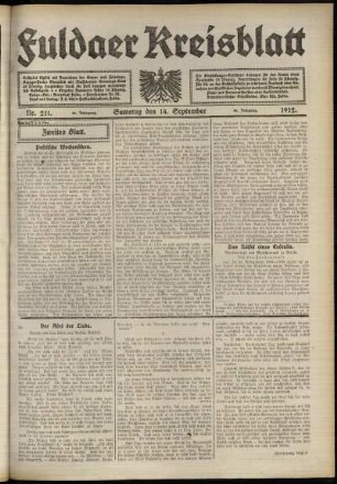 Zweite Ausgabe vom Samstag, den 14. September 1912.