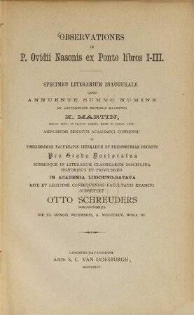 Observationes in P. Ovidii Nasonis ex Ponto libros I-III