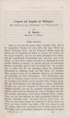 237-281 Origines und Augustin als Apologeten : ein Beitrag zur Geschichte der Apologetik. Erster Artikel