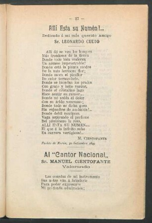 Allí esta su numén!... : Dedicado á mi más querido amigo Sr. Leonardo Cueto