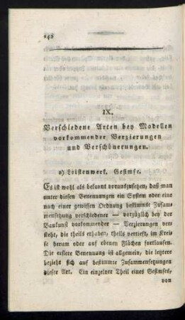 IX. Verschiene Arten bey Modellen vorkommender Verzierungen und Verschönerungen