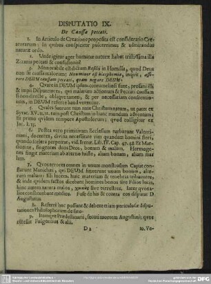 Disputatio IX. De Caussa peccati