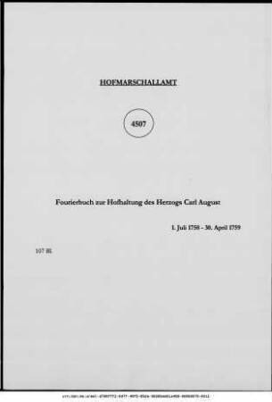 Fourierbuch zur Hofhaltung des Herzogs Carl August