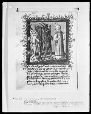 Jacobus Palladini de Anacharano, Prozeß des Teufels Belial mit Christus; der 'Grüne Teufel' — Belial, zwei andere Teufel und Moses