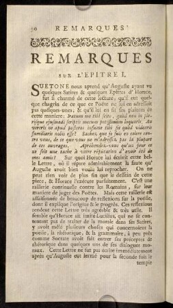 30-121, Remarques sur l'Epitre I.