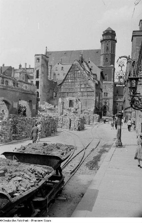 Leipzig. Burgstraße mit Blick auf Thomaskirche und Thüringer Hof