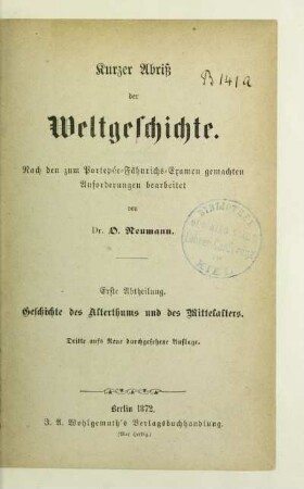 Abth. 1: Geschichte des Alterthums und des Mittelalters