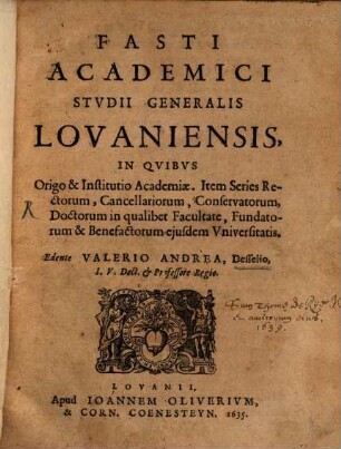 Fasti Academici studii generalis Lovaniensis