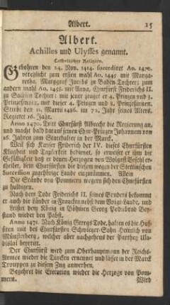 Albert. Achilles und Ulysses genannt. Catholischer Religion.
