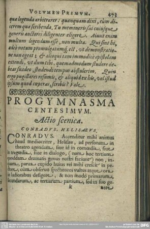 Progymnasma Centesimum. Actio scenica