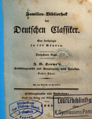 J. G. Seume's Spaziergang nach Syrakus, 1. Selbstbiographie und Spaziergang nach Syrakus, Theil 1