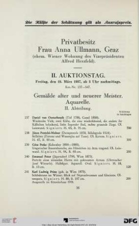 Gemälde alter und neuerer Meister. Aquarelle: II. Abteilung (Nr. 237-273)