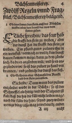 Büchsenmeisterey. Zwölf Regeln unnd Fragstück/ Büchsenmeisterey belägend.
