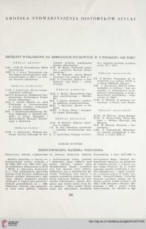 19: Średniowieczna katedra poznańska : (streszczenie referatu wygłoszonego na zebraniu naukowym Oddziału Poznańskiego w dniu 16. IV. 1956 r.)