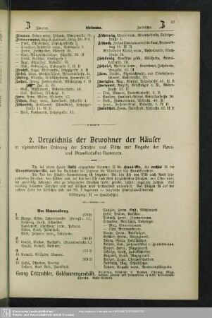 2. Häuserbuch : 2. Verzeichnis der Bewohner der Häuser