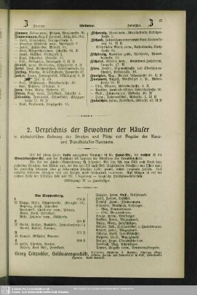 2. Häuserbuch : 2. Verzeichnis der Bewohner der Häuser