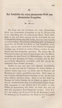 315-331 Das Verhältniss des ersten johanneischen Briefs zum johanneischen Evangelium