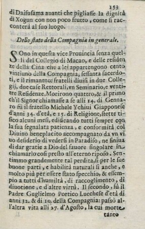 Dello stato della Compagnia in generale